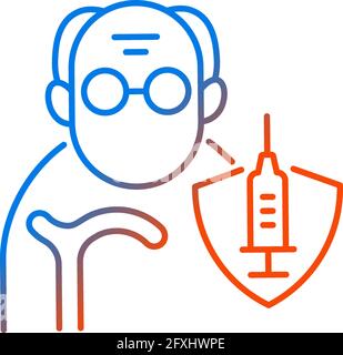 Vaccination of elderly people gradient linear vector icon Stock Vector