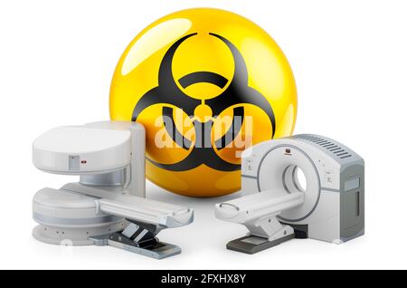 MRI Machine and CT scanner with bio hazard sign, 3D rendering isolated on white background Stock Photo