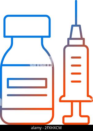 Vaccination linear icon. Syringe with vial. Common cold prevention ...