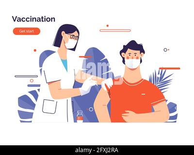 Vector illustration depicting a female doctor vaccinates a man patient against coronavirus Stock Vector
