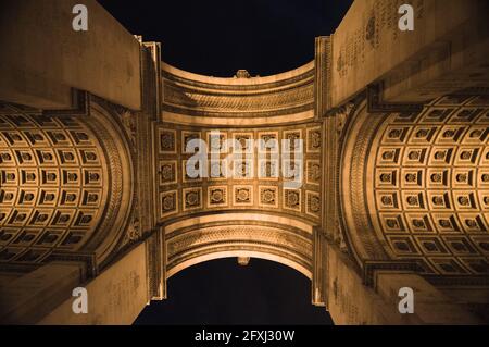 FRANCE, PARIS (75), PLACE CHARLES DE GAULLE, VIEW OF THE INTERIOR OF THE ARC DE TRIOMPHE AT NIGHT