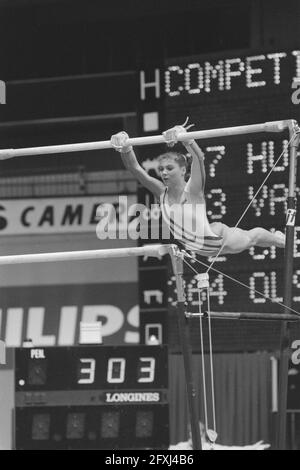 World Championships gymnastics in Rotterdam; Miranda van de Borst in action, October 21, 1987, TURNEN, championships, The Netherlands, 20th century press agency photo, news to remember, documentary, historic photography 1945-1990, visual stories, human history of the Twentieth Century, capturing moments in time Stock Photo