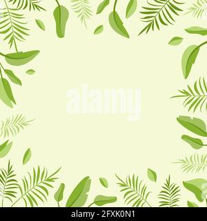 Green frame with palm leaves and blank space. Banner for special offers, discounts and sales. Bright summer exotic poster for design Stock Vector