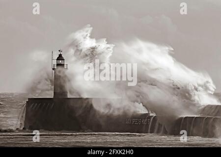 Newhaven, East Sussex, United Kingdom. Storm Jorge brings high winds and mountainous seas, to the south coast.