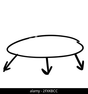 oval frame with three down arrows. doodle hand drawing for infographics, black, linear, white background. Black, linear, frames and arrows for infogra Stock Vector