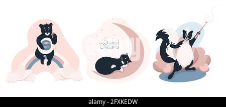 Set of cliparts with cute animals, cute baby vector illustration in flat style, horizontal position. Stock Vector