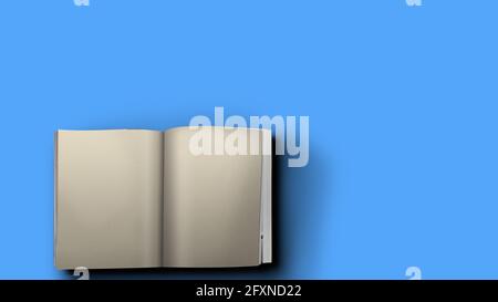 Top view of blank book on blue background. fit for your design element. Stock Photo