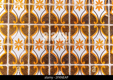 Vintage tiles on the facade of typical Portuguese house, Algarve Stock Photo
