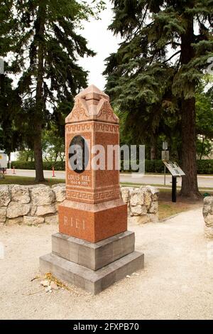 Headstone on the grave of Louis Riel in Winnipeg, Canada. The memorial stands in the St. Boniface Cathedral Cemetery. Stock Photo