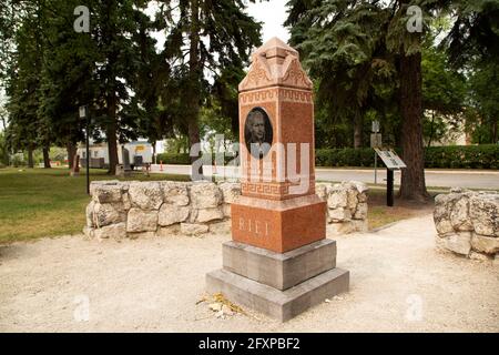 Headstone on the grave of Louis Riel in Winnipeg, Canada. The memorial stands in the St. Boniface Cathedral Cemetery. Stock Photo