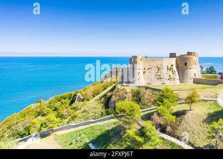 Aerial view of Castello Aragonese castle on headland above the sea, Ortona, province of Chieti, Abruzzo, Italy, Europe Stock Photo