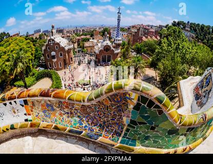 Parc Guell, famous park designed by Antoni Gaudi, UNESCO World Heritage Site, Barcelona, Catalonia, Spain, Europe Stock Photo