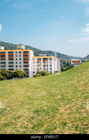 Daeseong-dong Ancient Tombs and city view in Gimhae, Korea Stock Photo