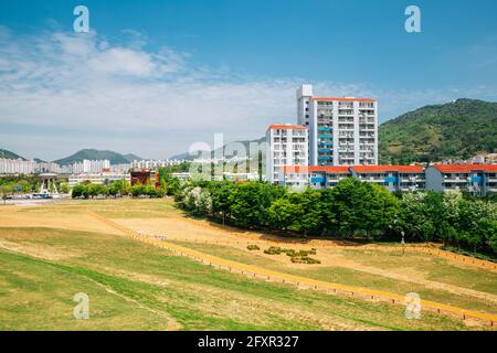 Daeseong-dong Ancient Tombs and city view in Gimhae, Korea Stock Photo