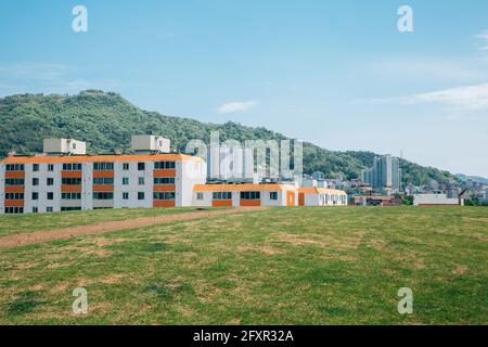 Daeseong-dong Ancient Tombs and city view in Gimhae, Korea Stock Photo