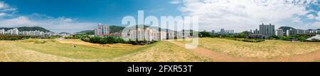 Panorama view of Daeseong-dong Ancient Tombs in Gimhae, Korea Stock Photo