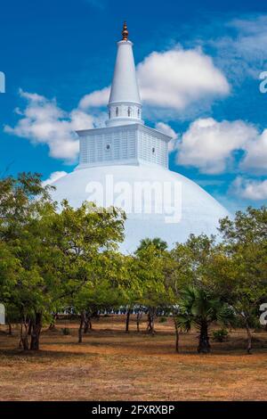 Ruwanweliseya Dagoba buddhist stupa tourist and pilgrimage site. Anuradhapura, Sri Lanka Stock Photo