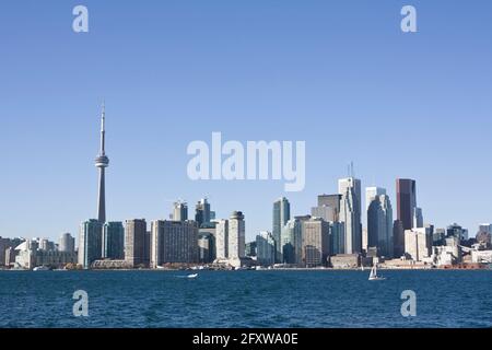 Toronto skyline during the day as seen from on board the toronto island ferry Stock Photo