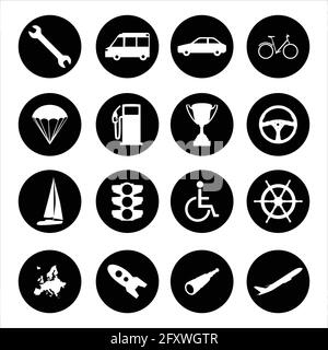 Transport vector round icon set, collection Stock Vector