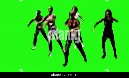 3d illustration - Creepy  zombies in bloody clothes on the green screen Stock Photo