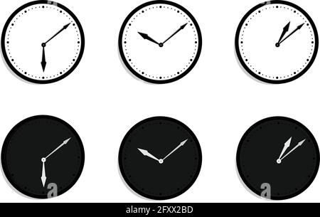 Black and white wall office clock icon set. Design template vector for branding and advertise isolated on white background Stock Vector