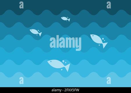 Fish jumping out of water. Simple vector illustration with sea waves background. Stock Vector