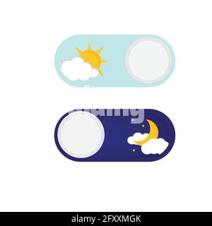 Vector illustration of day and night. Day night concept, sun and moon, day night icon. User Interface element - On Off switcher Stock Vector