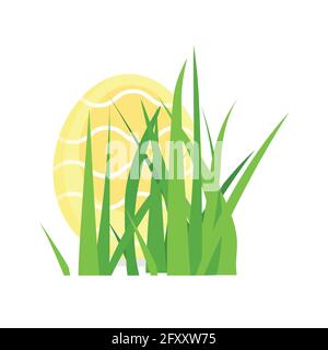 Happy colorful easter egg in green grass. Egg hunt Stock Vector