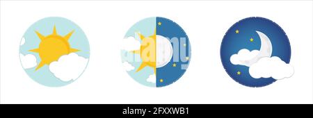 Vector illustration of day and night. Day night concept, sun and moon, day night icon Stock Vector