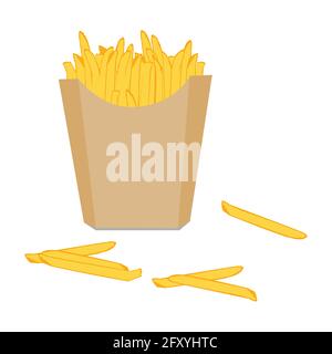 French fries in a paper cup on a white background. Stock Vector