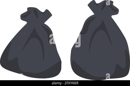 Packages with garbage. Big black plastic bags with wastes isolated on white background. Packs full of rubbish, packets and litter. Vector illustration Stock Vector