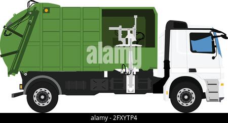 Garbage truck isolated on white background. Vehicle for waste collection. Vector illustration Stock Vector