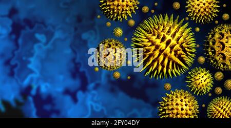 Pollen allergies symptoms and seasonal allergy or hay fever allergy and medical concept as a group of microscopic organic pollination particles. Stock Photo