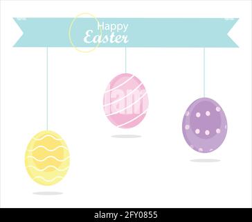 Happy Easter colorful eggs greeting card, ad, promotion, poster, flyer, web-banner, article Stock Vector