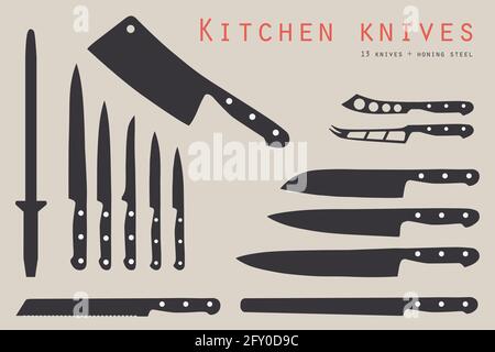 Set Butcher Meat Knives Butcher Shop Stock Vector (Royalty Free) 795752443