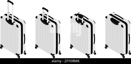 Isometric travel suitcase with wheels collection, set isolated on white background