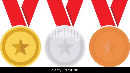 Gold, silver and bronze medal icon. Medal set. Vector set. Medal isolated on white background Stock Vector
