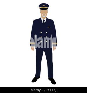 Confident pilot. Confident male pilot in uniform. Vector illustration. Profession pilot of aircraft. Man in uniform standing. Captain Stock Vector
