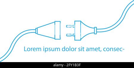 Vector Electric Plug and Socket unplugged - flat line minimalistic design 404 error in white background. Concept of Electrical theme web banner, disco Stock Vector