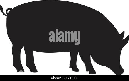 Vector pig silhouette side. Pork animal icon isolated on white background. Pig farm Stock Vector
