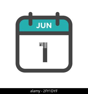 June 1 Calendar Day or Calender Date for Deadline and Appointment Stock Vector