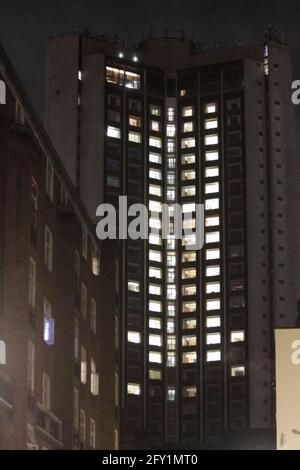 hilton park lane puts lights on at the back rooms to show the number of days left before the opening of the restaurants inside and ou and the hotels. so it went 4-3-2-1-open Monday 17th may 2021 blitz pictures Stock Photo