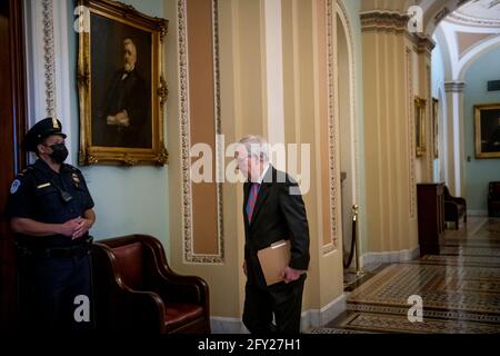 United States Senate Minority Leader Mitch McConnell (Republican of Kentucky) walks to the Senate chamber as the Senate convenes at the US Capitol in Washington, DC, Thursday, May 27, 2021. Credit: Rod Lamkey/CNP /MediaPunch Stock Photo