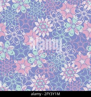 Vector seamless pattern with different decorative flowers. Fancy textile design. Stock Vector