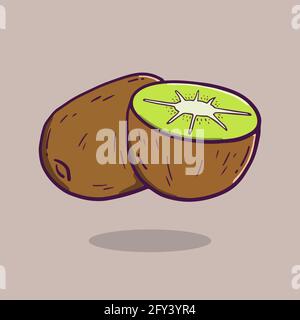 hand drawn fresh kiwi in doodle style. Stock Vector