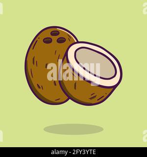 hand drawn fresh coconut in doodle style. Stock Vector