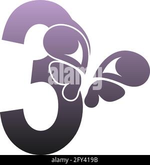 Number 3 with butterfly icon logo design vector template Stock Vector
