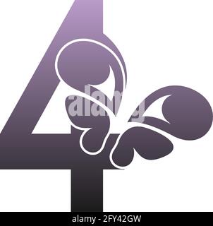 Number 4 with butterfly icon logo design vector template Stock Vector