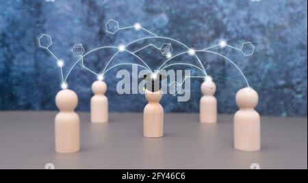 Black graduation cap on Blue interface background with icons technology, online learning or education costs. Stock Photo