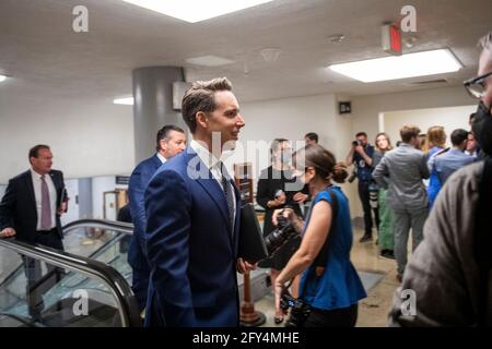 United States Senator Josh Hawley (Republican of Missouri) walks through the Senate subway, during a vote at the US Capitol in Washington, DC, Thursday, May 27, 2021. Credit: Rod Lamkey/CNP /MediaPunch Stock Photo